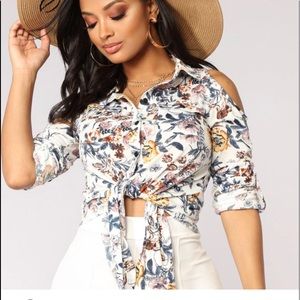 Button down front tie shirt